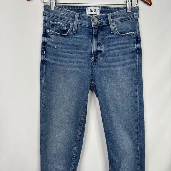 PAIGE Hoxton Slim High Rise Raw Hem Jeans Medium Blue Wash‎ Size 25 - Picture 4 of 7